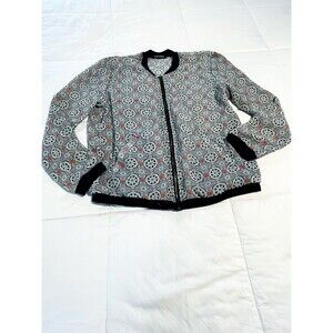 Blouse About a Girl Medium Women Floral Zip Up Blue See Through